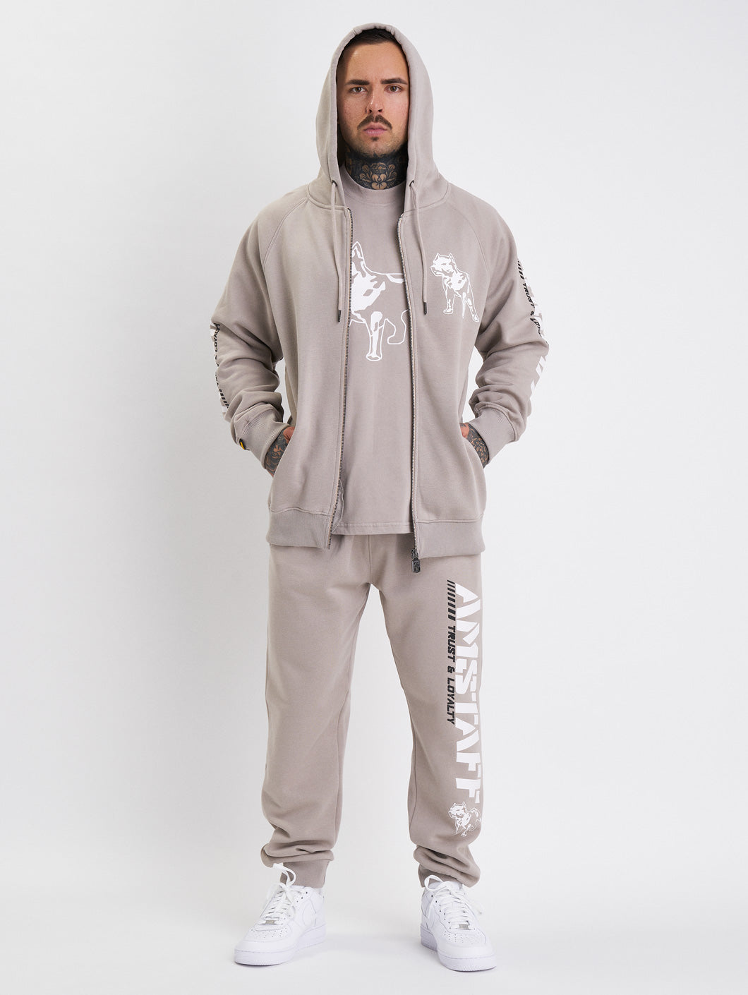 Amstaff Logo 2.0 Ziphoodie Beige - Amstaff Wear