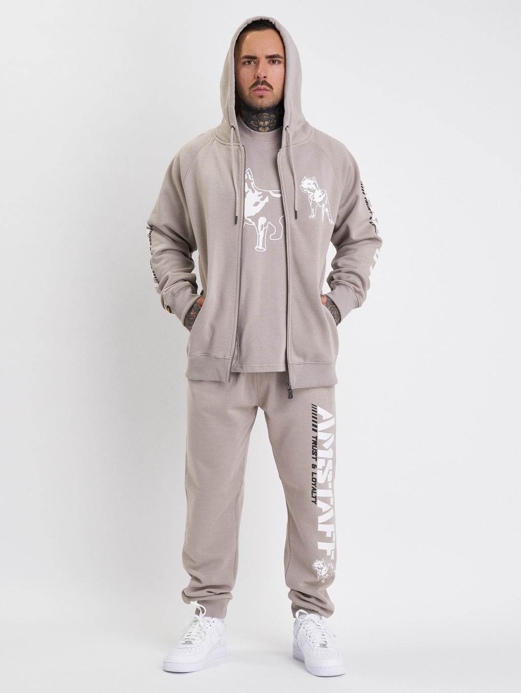Amstaff Logo 2.0 Ziphoodie Beige - Amstaff Wear