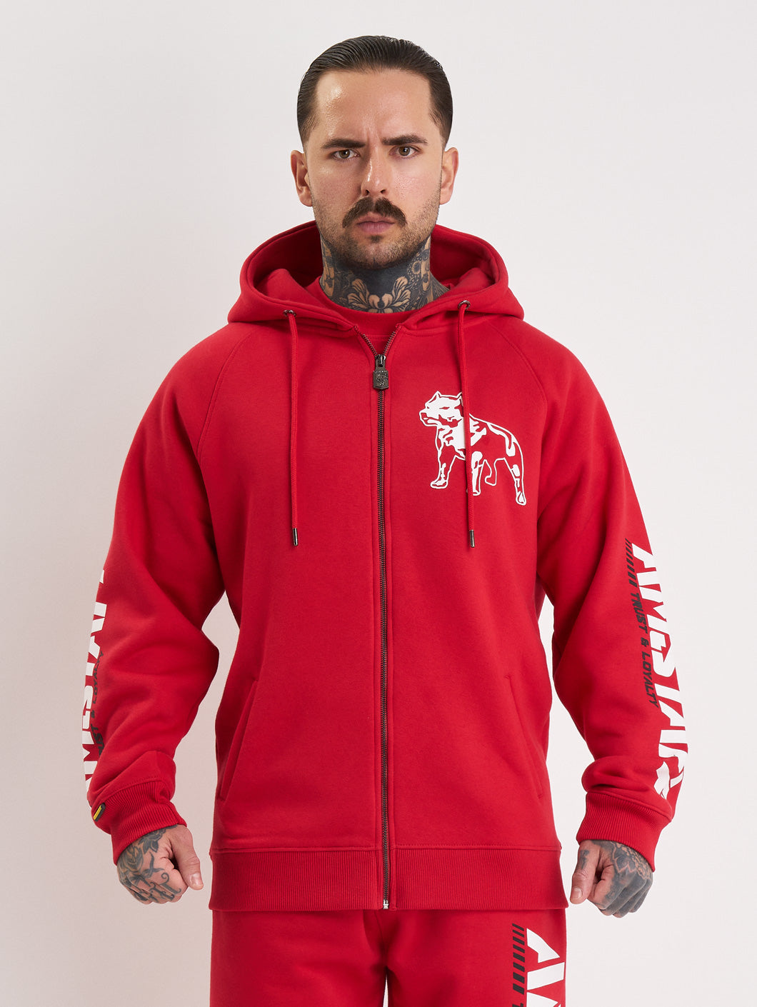 Amstaff Logo 2.0 Ziphoodie Red White - Amstaff Wear