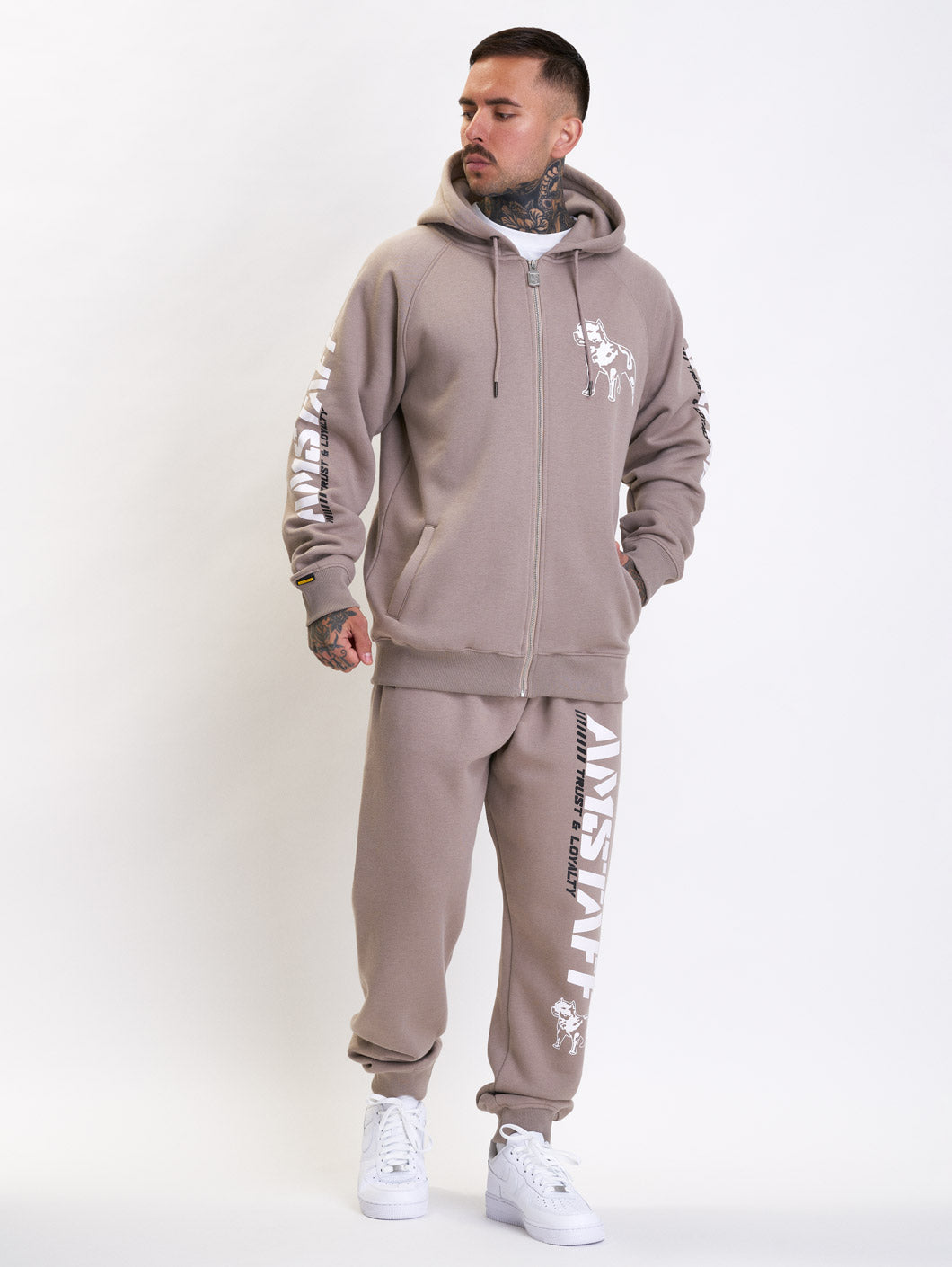 Amstaff Logo 2.0 Ziphoodie Light Brown - Amstaff Wear