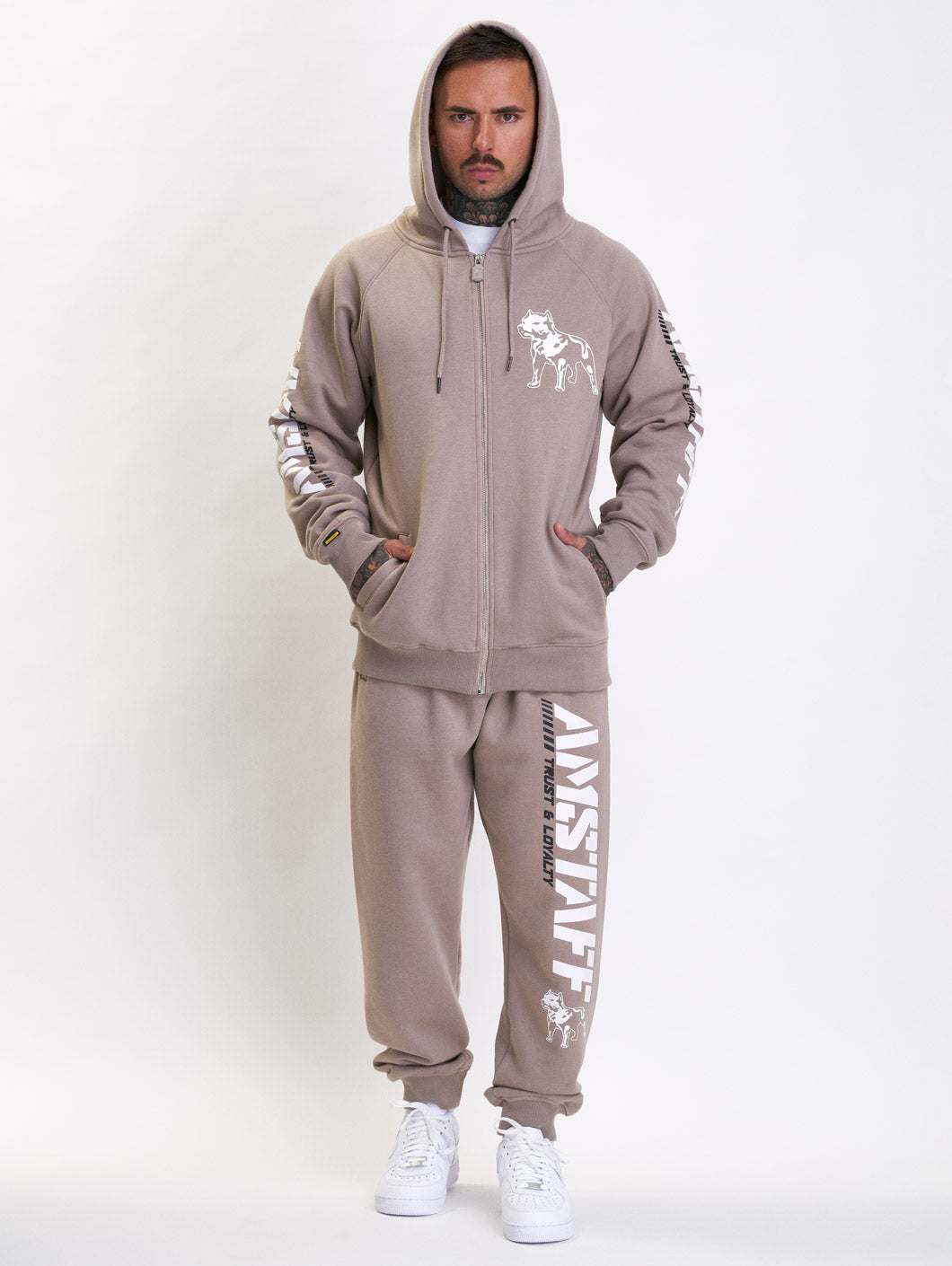 Amstaff Logo 2.0 Ziphoodie Light Brown - Amstaff Wear