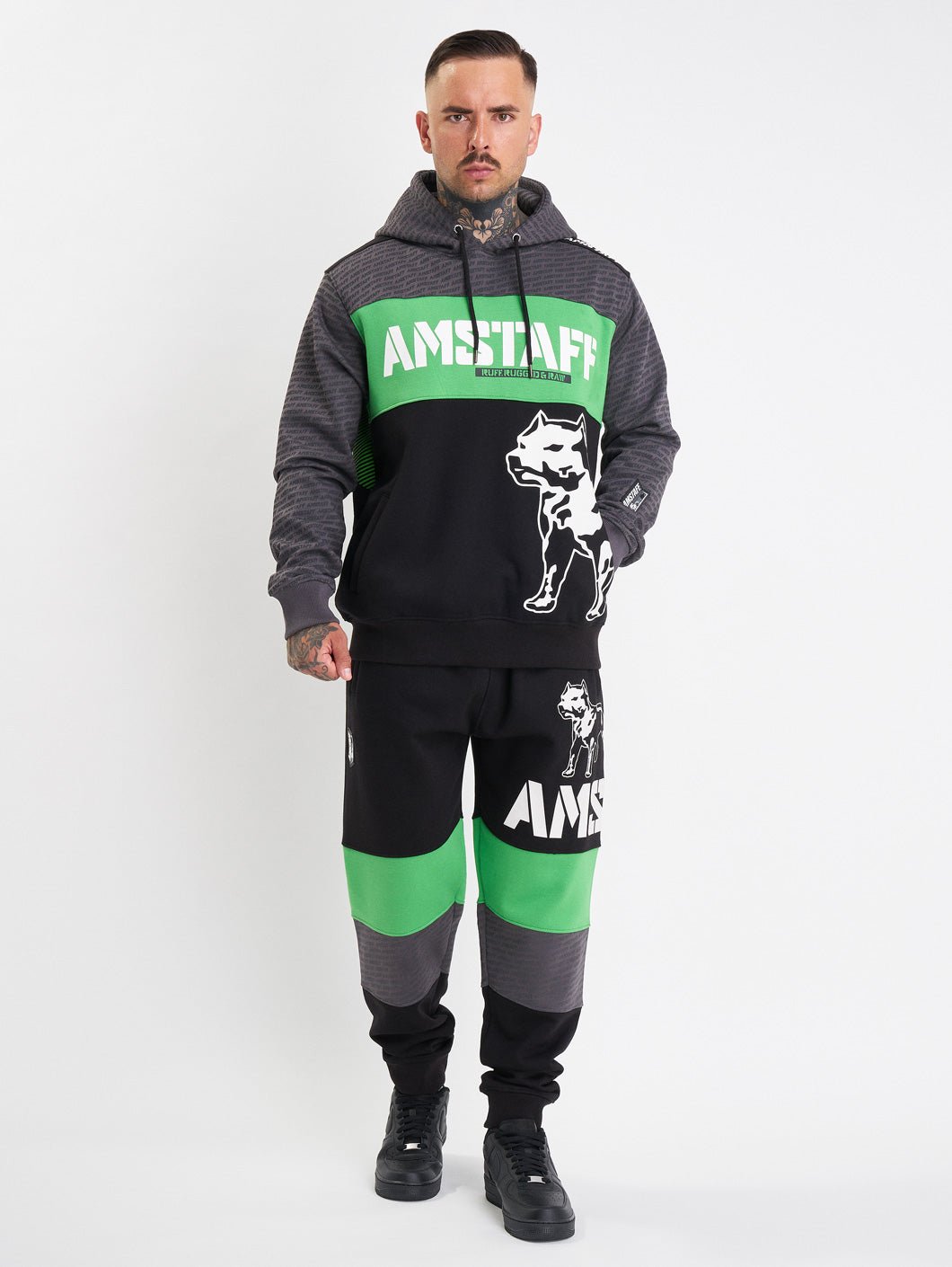 amstaff masho hoodie black grey green - 1