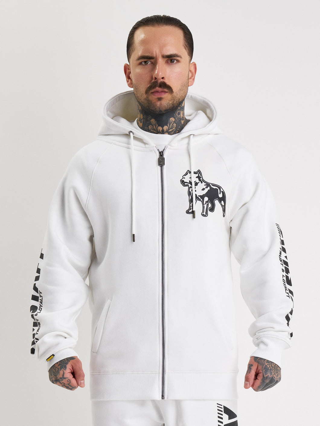 Amstaff Logo 2.0 Ziphoodie White Black - Amstaff Wear