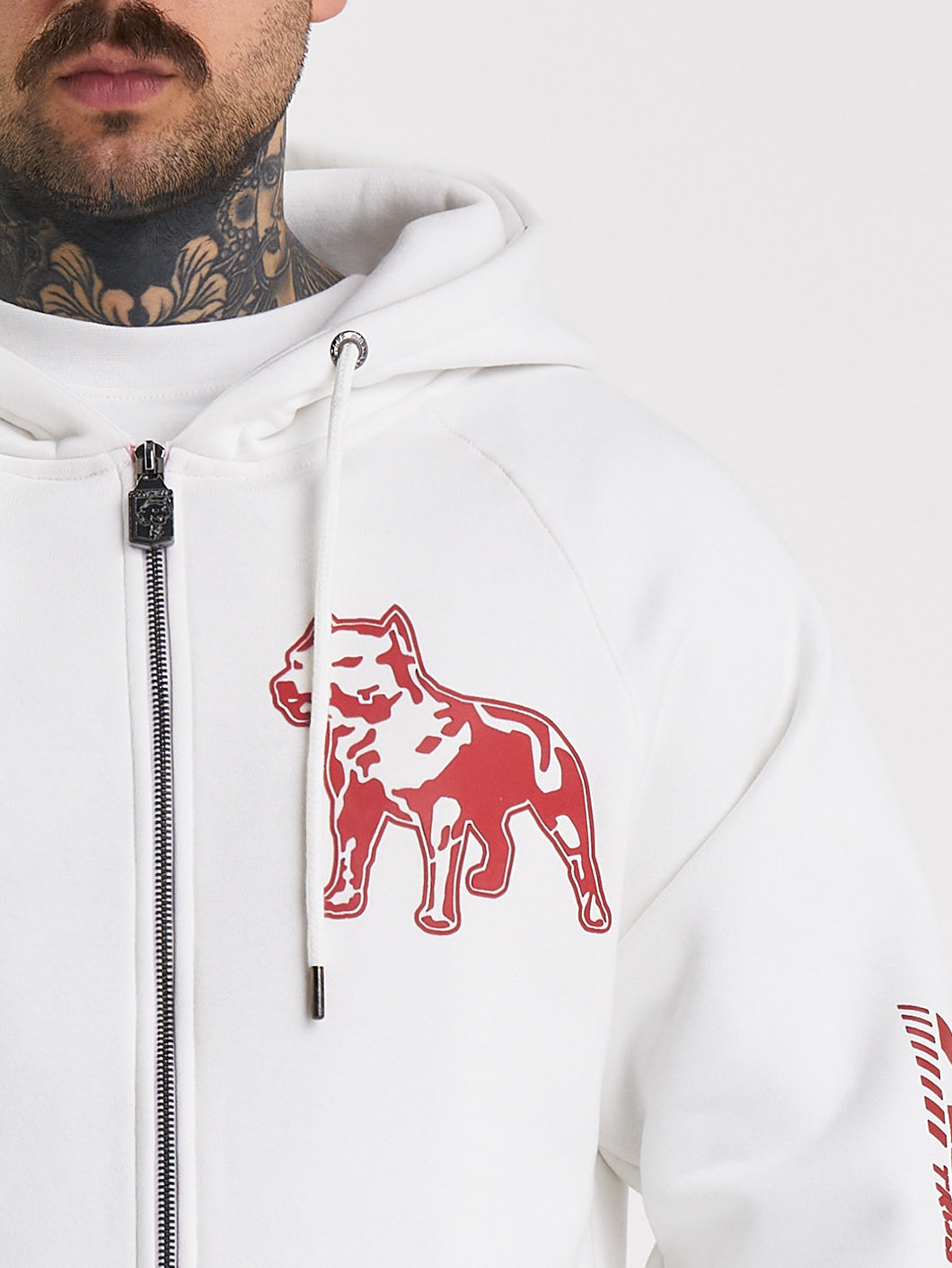Amstaff Logo 2.0 Ziphoodie White Red - Amstaff Wear
