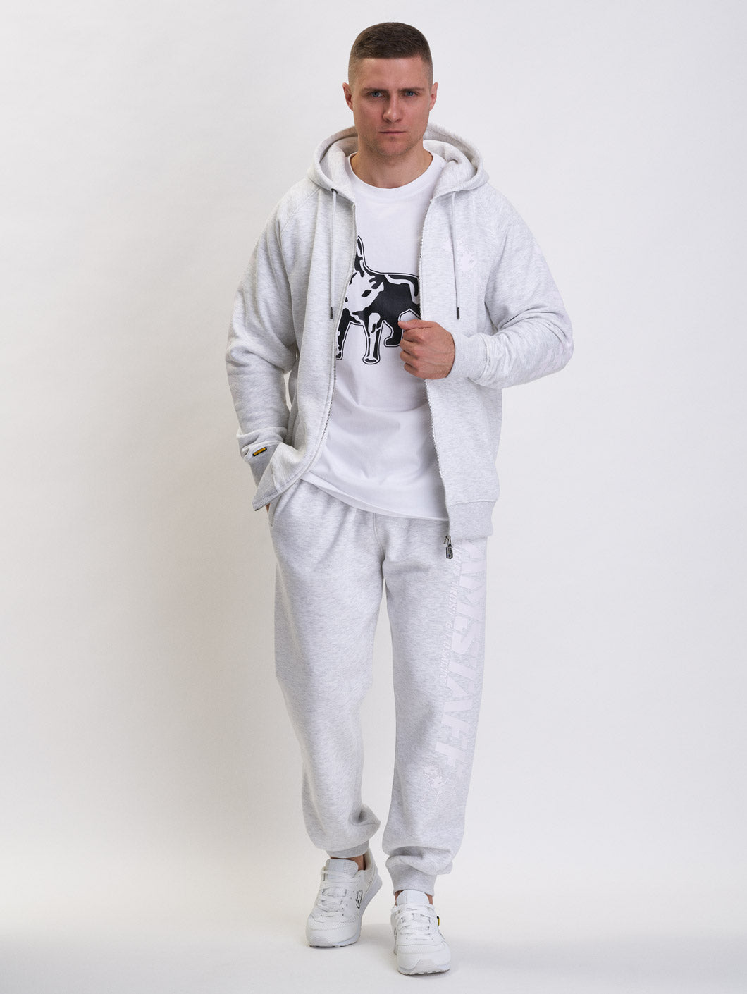 Amstaff Logo 2.0 Ziphoodie Light Grey - Amstaff Wear