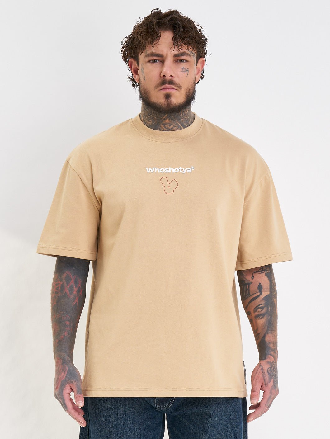 whoshotya ethereal oversize t-shirt beige - 3